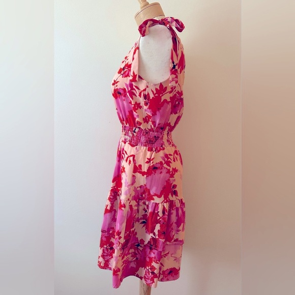 PRETTYGARDEN One-Shoulder Pink Floral Dress S - Picture 3 of 7